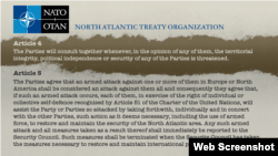 North Atlantic Treaty Organization (NATO) Articles 4 and 5 from the group's charter.