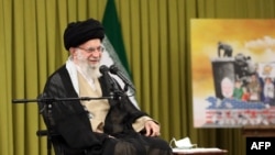 This handout picture provided by the office of Iran's Supreme Leader Ayatollah Ali Khamenei shows him meeting with students in Tehran on Nov. 1, 2023. 