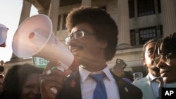 Expelled State Rep. Justin Pearson, D-Memphis, delivers remarks outside the state Capitol, Apr. 10, 2023, in Nashville, Tenn. 