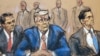 FILE - Former U.S. President Donald Trump sits between lawyers Todd Blanche and John Lauro in a courtroom sketch made in Washington, Aug. 3, 2023. Trump's lawyers have asked that his trial on charges he illegally tried to overturn the 2020 presidential election be held in 2026.