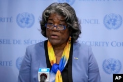 FILE - Linda Thomas-Greenfield, U.S. Ambassador to the United Nations, speaks at United Nations headquarters, Aug. 24, 2023.