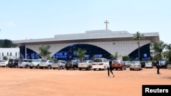 A general view shows the exterior of a Pentecostal church, where a bag containing an explosive device was identified at the Lubaga Miracle Centre, in the Lubaga suburb of south Kampala, Sept. 3, 2023. 