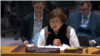 United Nations envoy Roza Otunbayeva briefs the U.N. Security Council on the situation in Afghanistan. (@UNAMAnews)