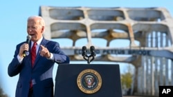 President Joe Biden speaks at the Edmund Pettus Bridge in Selma, Alabama, March 5, 2023, to commemorate the 58th anniversary of “Bloody Sunday,” a landmark event of the U.S. civil rights movement.
