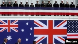 美国、英国和澳大利亚领导人2023年3月13日宣布推进AUKUS核潜艇方案。（路透社）