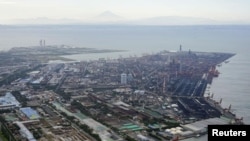 An aerial view shows Nippon Steel East Nippon Works Kimitsu Area in Kimitsu, east of Tokyo in this photo taken by Kyodo, Nov. 7, 2023. (Kyodo via Reuters)