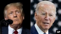 FILE - This combination of photos shows former President Donald Trump, left, at an event in Minden, Nevada, Oct. 8, 2022, and President Joe Biden, right, at an event in Hagerstown, Maryland, Oct. 7, 2022. The two won Louisiana's primary on Saturday.