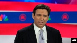 Florida Gov. Ron DeSantis speaks during the Republican presidential primary debate hosted by NBC News, Nov. 8, 2023, at the Adrienne Arsht Center for the Performing Arts of Miami-Dade County in Miami.