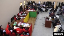Guinea's former President Moussa Dadis Camara, who is accused of responsibility for the 2009 massacre and mass rape of pro-democracy protesters by forces linked to a former military junta, talks during his trial in Conakry, Guinea September 28, 2022. 