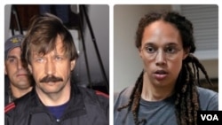 Terpidana perdagangan senjata Rusia Viktor Bout (kiri) dan bintang basket putri AS, Brittney Griner. 