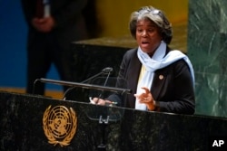 United States Ambassador to the United Nations Linda Thomas-Greenfield speaks during an emergency meeting of the General Assembly at U.N. headquarters, March 2, 2022.