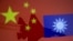 Chinese and Taiwanese national flags are displayed alongside a military airplane in this illustration taken April 9, 2021. (Reuters/Dado Ruvic)