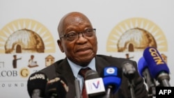 FILE - Former South African President Jacob Zuma speaks during a press conference at The Maslow Hotel in Sandton, Johannesburg, Oct. 22, 2022.