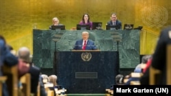 美国总统唐纳德·特朗普出席第80届联合国大会一般性辩论并发表演讲。(2025年9月23日)