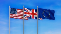پرچم‌های آمریکا، بریتانیا، و اتحادیه اروپا