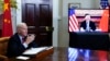Presiden Joe Biden bertemu secara virtual dengan Presiden China Xi Jinping dari Ruang Roosevelt Gedung Putih di Washington, pada 15 November 2021. (Foto: AP)