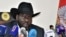 FILE - South Sudan's President Salva Kiir addresses a news conference at the State House in Juba, South Sudan, March 28, 2022.