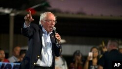 FILE - Democratic presidential candidate U.S. Sen. Bernie Sanders addresses the annual Comanche Nation Fair Powwow, Sept. 22, 2019, in Lawton, Okla. 