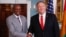 Secretary of State Mike Pompeo, right, shakes hands with Guinean President Alpha Conde at the State Department in Washington, Sept. 13, 2019.