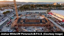An aerial photo of the construction site of the $388 million Academy Museum of Motion Pictures scheduled to open in 2019. 