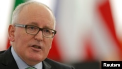 European Commission First Vice-President Frans Timmermans delivers a speech during a debate on migration at the European Parliament in Strasbourg, France, June 7, 2016. 