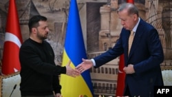 Ukrajinski predsjednik Volodimir Zelenski rukuje se sa turskim predsjednikom Redžepom Tajipom Erdoganom u Istanbulu (Foto: OZAN KOSE / AFP)