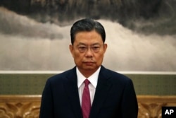 Zhao Leji, one of the seven newly elected members of the Politburo Standing Committee, attends a press event at Beijing's Great Hall of the People on Oct. 25, 2017.