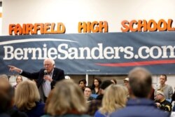 FILE - Democratic U.S. presidential candidate Senator Bernie Sanders speaks during a campaign rally at Fairfield High School in Fairfield, Iowa, Dec. 15, 2019.