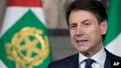 Giuseppe Conte addresses the media at the Quirinale presidential palace in Rome, May 31, 2018. Italy’s president has tapped law professor Giuseppe Conte to be Italy’s next premier heading Italy’s first populist government.