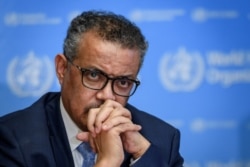 World Health Organization Director-General Tedros Adhanom Ghebreyesus speaks during the daily press briefing on the new coronavirus at the WHO headquarters, March 2, 2020, in Geneva.