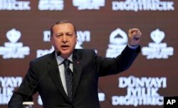 Turkey's President Recep Tayyip Erdogan talks during a rally in Istanbul, March 12, 2017.