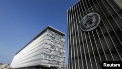 FILE - The headquarters of the World Health Organization (WHO) is pictured in Geneva, Switzerland.