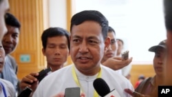FILE - Ye Htut is shown on Aug 18, 2015, in Naypyitaw, Myanmar. The former Myanmar army officer who served as information minister and presidential spokesperson was arrested and charged with spreading false or inflammatory news, it was announced Oct. 29, 2023. 