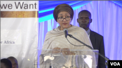 U.N. Deputy Secretary General Amina Mohammed speaks at a regional Sustainable Development forum organized by UNECA in Victoria Falls, Zimbabwe, Feb. 25, 2020. (Columbus Mavhunga/VOA)