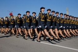 Belarusian soldiers take part in the Victory Day parade, which marks the anniversary of the victory over Nazi Germany in World War II, amid the coronavirus disease outbreak, in Minsk, Belarus, May 9, 2020.