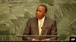Kenyan President Uhuru Kenyatta addresses the 2015 Sustainable Development Summit, Friday, Sept. 25, 2015 at United Nations headquarters.