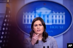 White House press secretary Sarah Huckabee Sanders speaks during the daily press briefing at the White House, Jan. 3, 2018.
