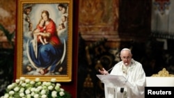 Pope Francis celebrates Holy Mass for the community of the faithful of Myanmar residents in Rome, at the Vatican, May 16, 2021.