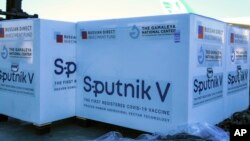 ARHIVA - Kutije sa ampulama vakcine Sputnjik V (Foto: AP/Saeed Kaari/IKAC)