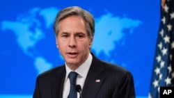 FILE - Secretary of State Antony Blinken speaks during a news conference at the State Department in Washington.