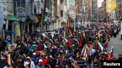 Supporters of former Bolivian President Evo Morales take part in a protest, in La Paz, Bolivia, Nov. 13, 2019. 