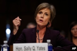 Former acting Attorney General Sally Yates testifies on Capitol Hill in Washington, May 8, 2017.