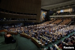FILE - British Prime Minister Theresa May addresses the 72nd United Nations General Assembly at U.N. headquarters in New York, U.S., Sept. 20, 2017.
