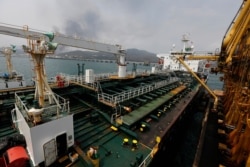 FILE - The Iranian tanker Fortune is anchored at the El Palito refinery near Puerto Cabello, Venezuela, May 25, 2020. U.S. officials said Aug. 13, 2020, that the Trump administration had seized the cargo of four tankers taking fuel to Venezuela.