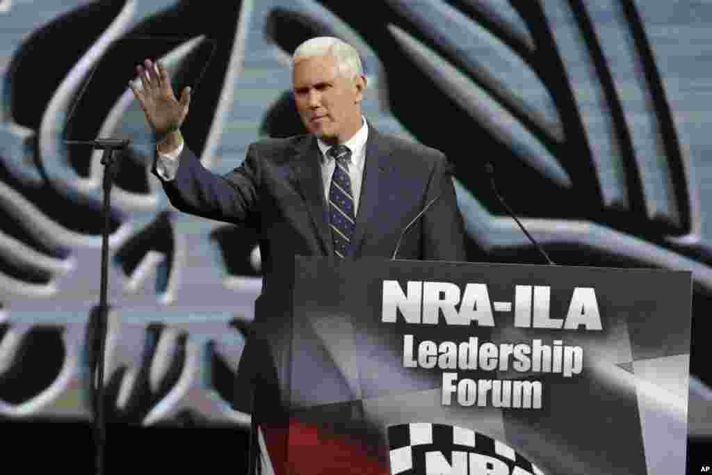 Gov. Mike Pence speaks during the leadership forum at the National Rifle Association's annual convention in Indianapolis, Indiana, April 25, 2014.