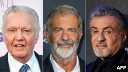 Актеры Джон Войт, Мел Гибсон и Сильвер Сталлоне. (Photo by VALERIE MACON and TIMOTHY A. CLARY / AFP).