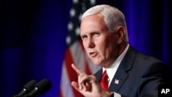 Vice President Mike Pence speaks at the Young America's Foundation's 39th annual National Conservative Student Conference, Friday, Aug. 4, 2017, in Washington.