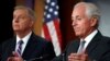 FILE - Sen. Bob Corker, R-Tenn., right, with Sen. Lindsey Graham, R-S.C., speaks at a news conference, Sept. 14, 2017, on Capitol Hill in Washington. 