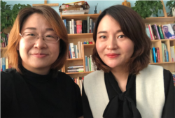 709家属王峭岭（左）和李文足（右）携手参选人大。（李文足推特）