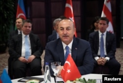 Turkish Foreign Minister Mevlut Cavusoglu speaks during a meeting in Istanbul, Oct. 29, 2018.
